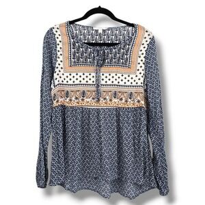 New Directions‎ Peasant Blouse Paisley Print Long Sleeve Boho Top S